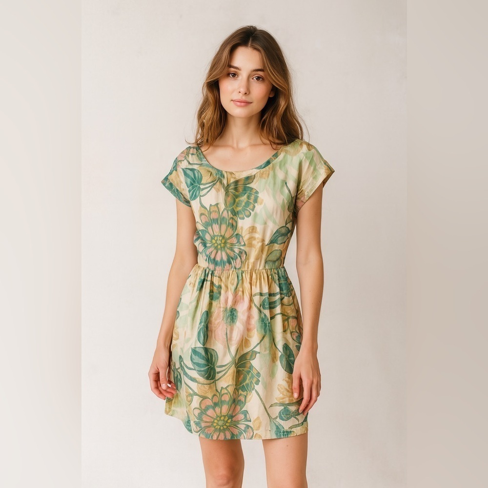 H&M Conscious Floral Metallic Print Lined Dress